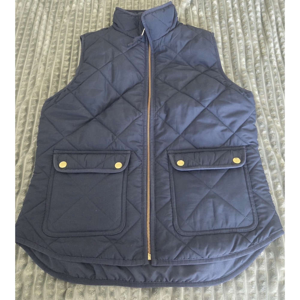 J. Crew Quilted Downtown Field Barn Vest Navy Blue Women Size Small Puffer Zip